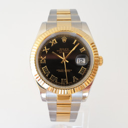Швейцарський годинник Rolex Datejust II Oyster 18K Yellow Gold Steel Black Roman Dial