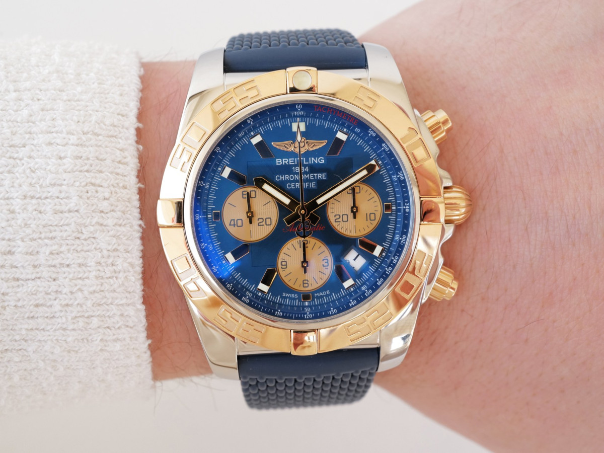 Годинник Breitling Chronomat Steel Gold Blue Dial Rubber Strap 44mm[5]