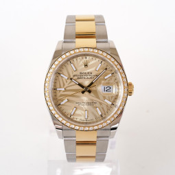 Швейцарський годинник Rolex Datejust 36mm Oyster Steel Yellow Gold Diamond Bezel Palm Dial 