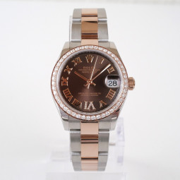 Rolex Datejust 31mm Oyster Steel 18K Rose Gold Chocolate Diamond Roman VI Dial Diamond Bezel Swiss watch