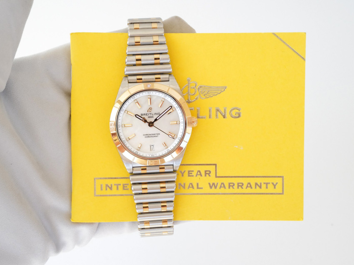 Breitling Chronomat 36 Steel 18K Rose Gold MOP Diamond Dial NEW watch[9]