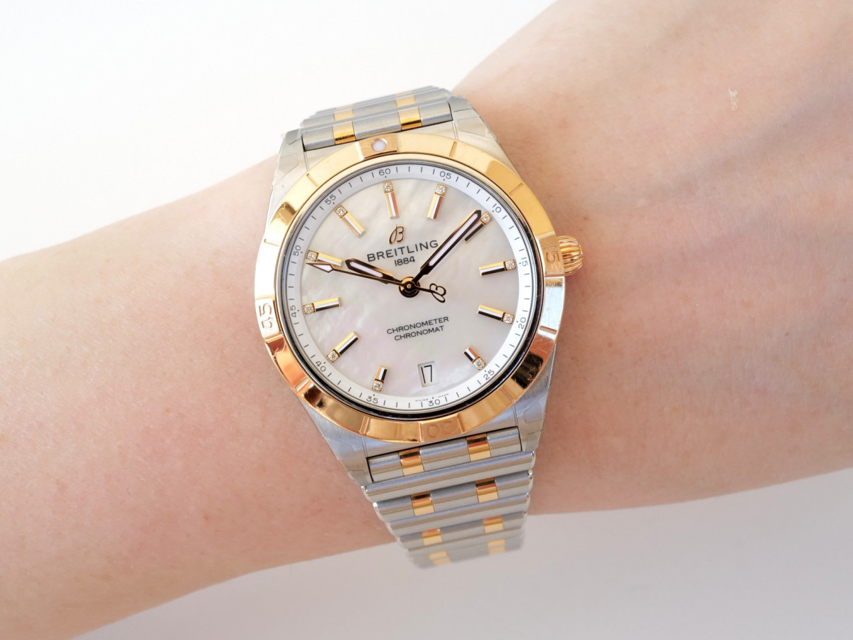Breitling Chronomat 36 Steel 18K Rose Gold MOP Diamond Dial NEW watch[5]