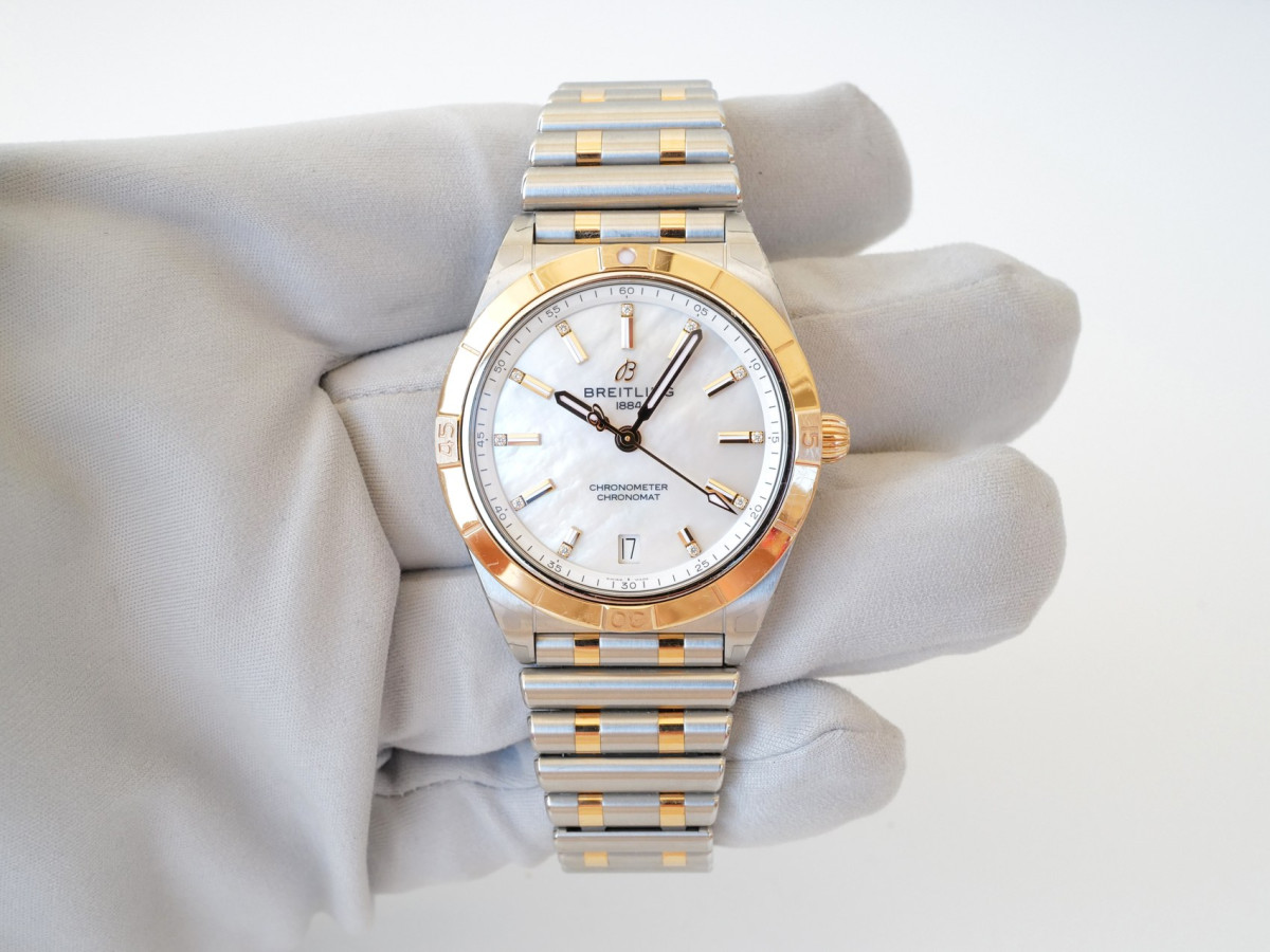 Breitling Chronomat 36 Steel 18K Rose Gold MOP Diamond Dial NEW watch[8]