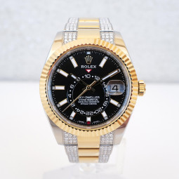 Швейцарський годинник Rolex Sky-Dweller 42 Oyster Steel 18K Yellow Gold Black Dial