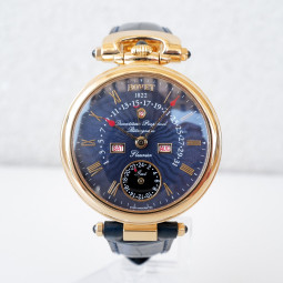 Bovet Amadeo Fleurier Perpetual Calendar Retrograde GMT 18K Rose Gold Blue Dial 42mm Swiss watch