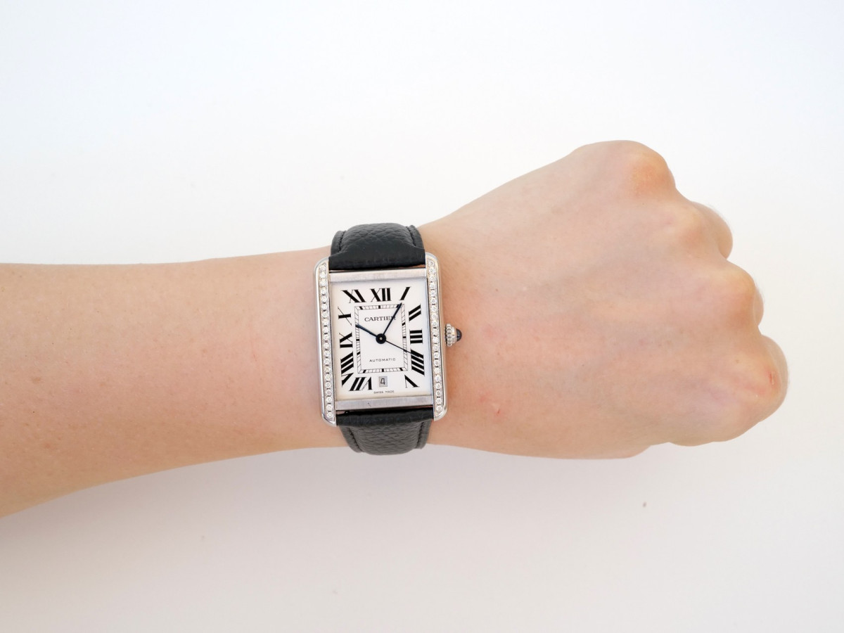 Часы Cartier Tank Solo XL White Dial Diamond Bezel Automatic[4]