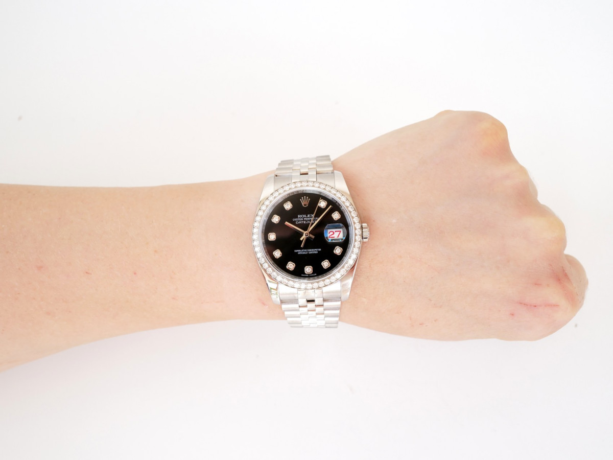 Часы Rolex Datejust 36 Jubilee Steel Black Dial Factory Diamond Bezel[4]