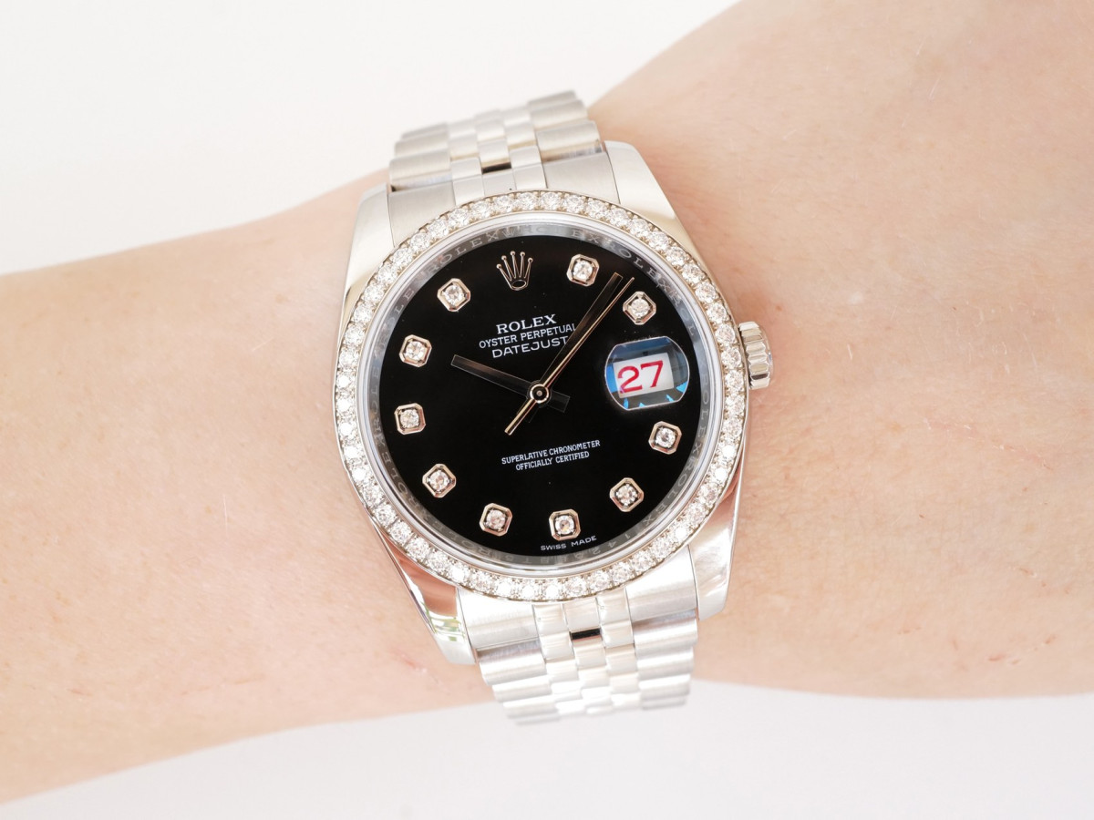 Часы Rolex Datejust 36 Jubilee Steel Black Dial Factory Diamond Bezel[5]