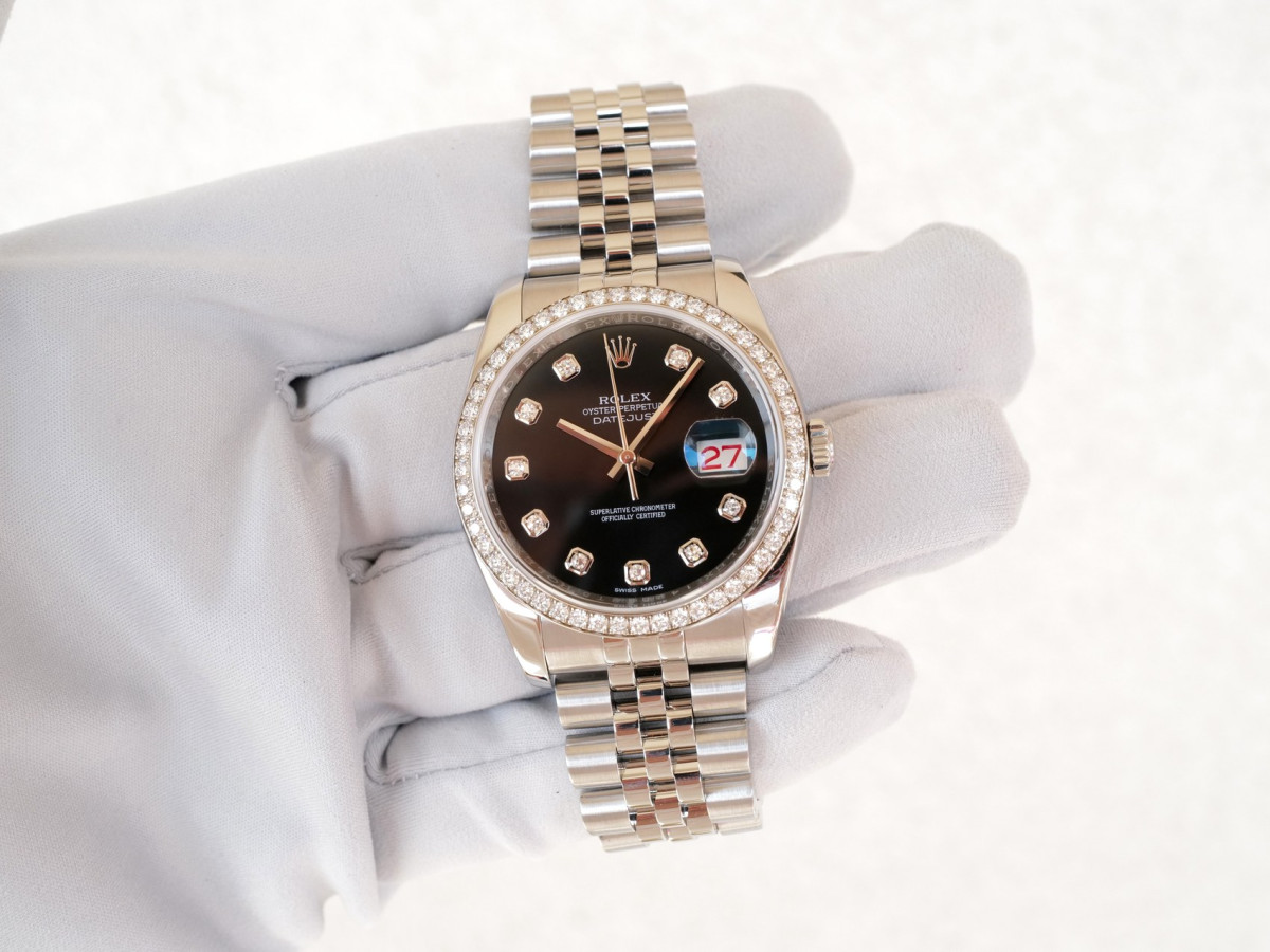 Часы Rolex Datejust 36 Jubilee Steel Black Dial Factory Diamond Bezel[8]